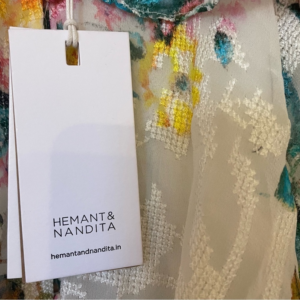 NWT Hemant and Nandita Amal Short Dress with Tie Up Belt Floral Tier Dress - Picture 3 of 12